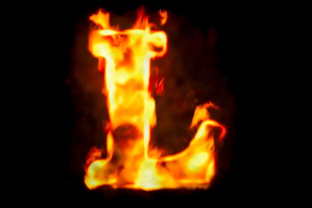 Foto feuerbuchstabe l der brennenden flammenlicht-3d-darstellung