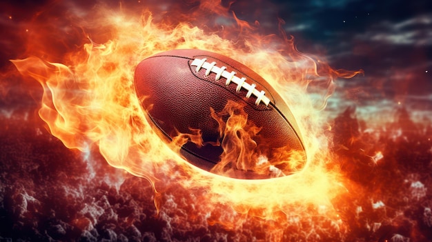 Foto feuerflamme auf american-football-werfen mit hoher geschwindigkeit