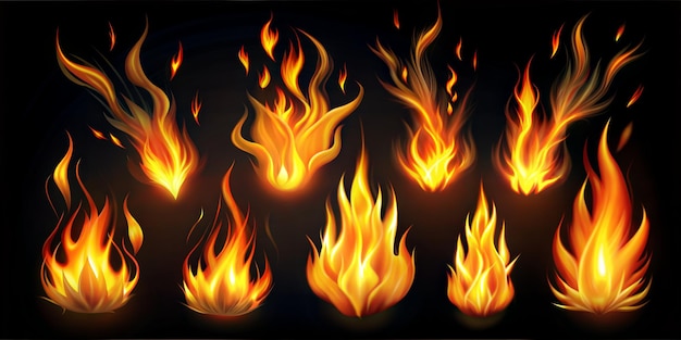 Feuerflamme isoliert auf schwarzem Hintergrund