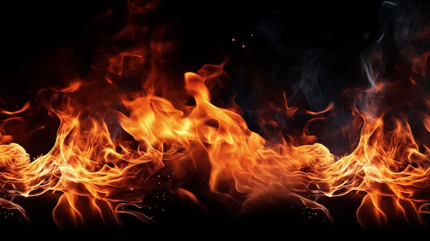 Feuerflammen auf schwarzem Hintergrund Abstrakte Flammenflammen Textur Hintergrund