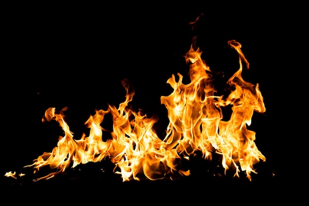 Feuerflammen isoliert auf schwarzem Hintergrund Feuer brennen Flamme isoliert flammendes brennendes Kunstdesignkonzept mit Platz für Text
