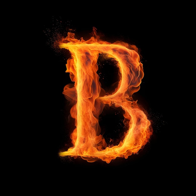 Feuerflammenbuchstabe B auf schwarzem Hintergrund, generative KI erzeugt