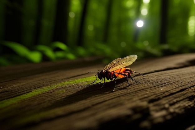 Feuerfliegen, die nachts im Wald leuchten