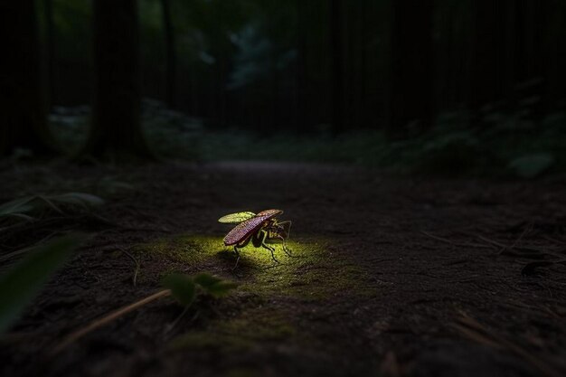 Feuerfliegen, die nachts im Wald leuchten