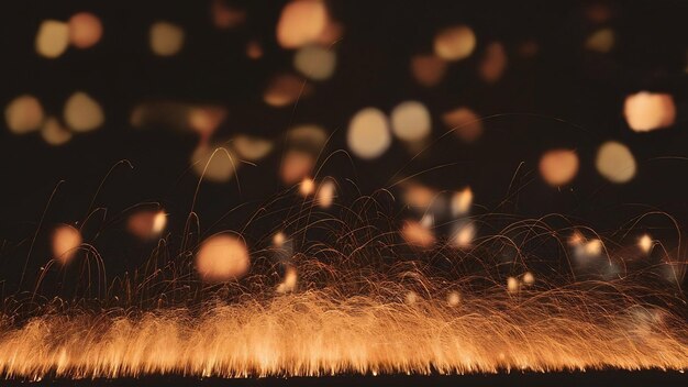 Feuersturm-Textur Bokeh-Lichter auf schwarzem Hintergrund Aufnahme von fliegenden Feuerfunken in der Luft