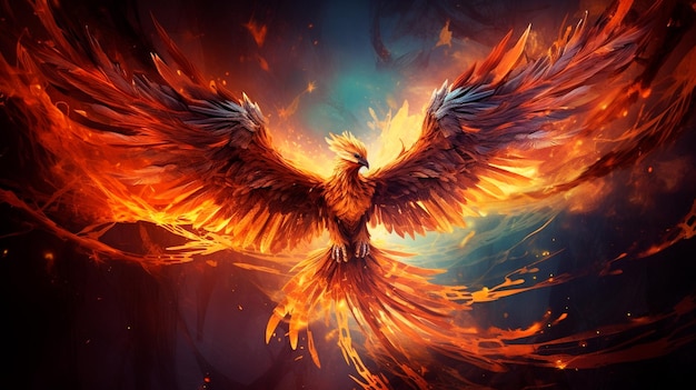 Feuervogel-Phoenix im Dunkeln Generative KI