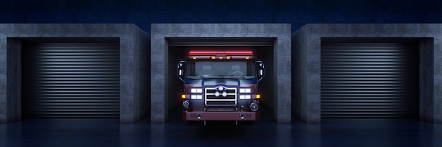 Feuerwehrauto mit Rolltor 3D-Rendering