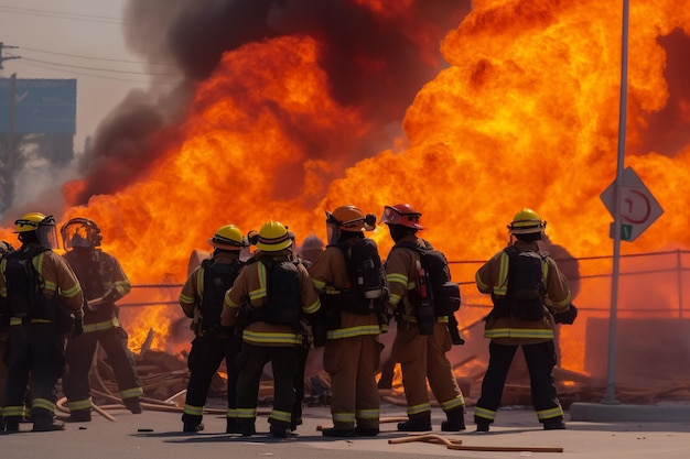 Feuerwehrleute im Einsatz, die Flammen und Rauch mit Teamwork und Mut bekämpfen Generative KI