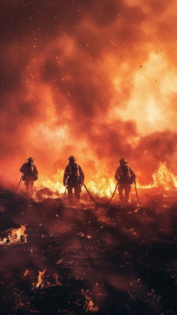 Feuerwehrleute in Aktion, die ein Waldfeuer meisterhaft bekämpfen und die Essenz von Tapferkeit und Strategie zeigen