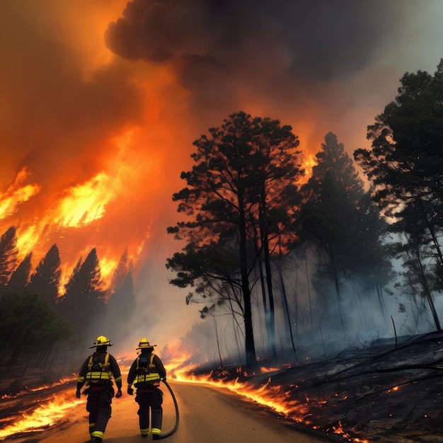 Feuerwehrleute kämpfen mutig gegen heftige Waldbrände. Notfallmaßnahmen inmitten eines chaotischen Infernos.