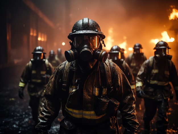 Feuerwehrleute vor dem Hintergrund des Feuers Generative KI