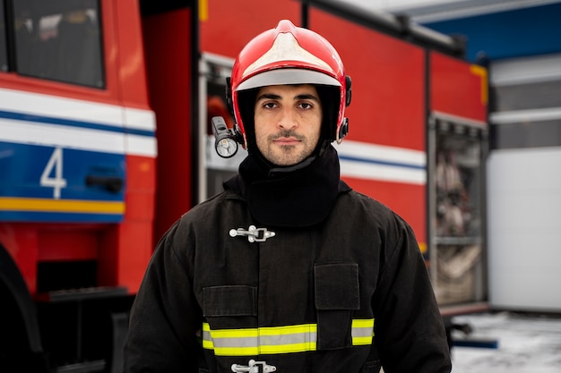 Foto feuerwehrmann bereit für seinen einsatz