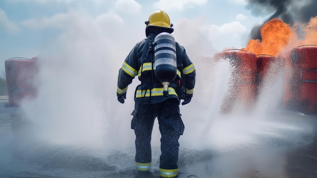 Feuerwehrmann Rettungsausbildung im Feuerlöscher