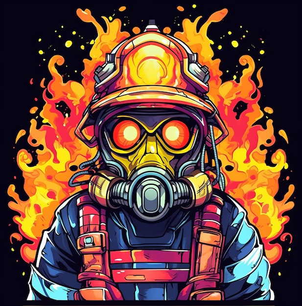 Feuerwehrmann T-Shirt Design Grafik lebendige Farben Kontur isoliertes Bild auf weißem Hintergrund Vektor
