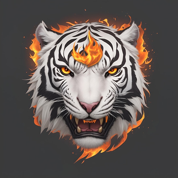 Feuerweißes Tigerkopf-Maskottchen für T-Shirt-Banner und E-Sport-Spiellogos usw. KI-generiert