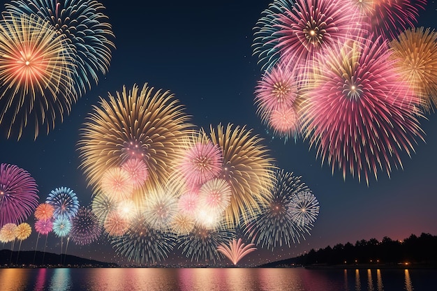 Feuerwerk am Himmel über einem See