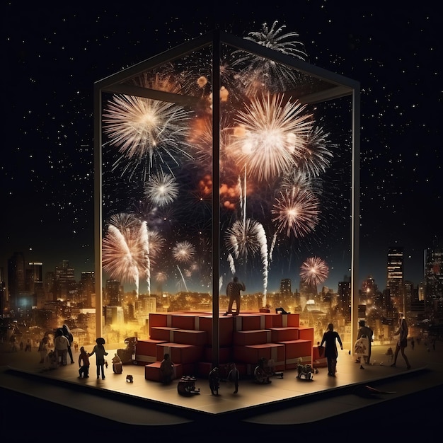 Feuerwerk in einer Glasbox