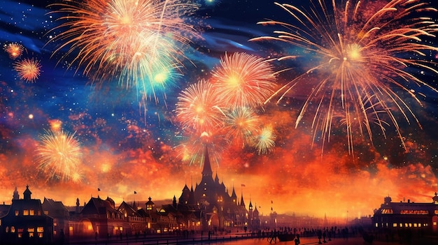Feuerwerk innerhalb eines großen Festivals