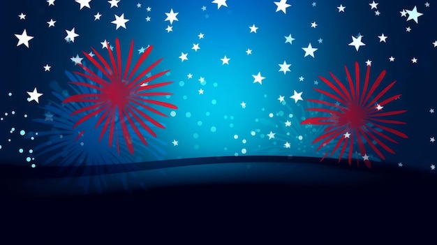 Feuerwerk mit blauem Hintergrund und einem roten Stern auf der Unterseite.