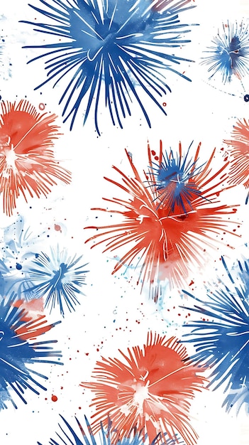 Feuerwerk, nahtloser Hintergrund in Rot, Weiß und Blau für den vierten Juli, festlicher Spaß, Unabhängigkeitstag.