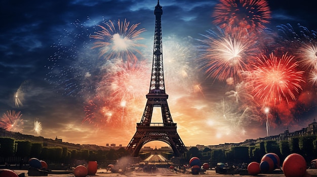 Feuerwerk über dem Eiffelturm in Paris