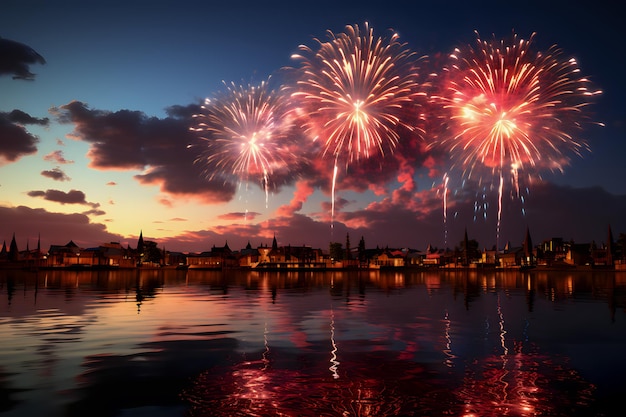 Feuerwerk über dem Fluss