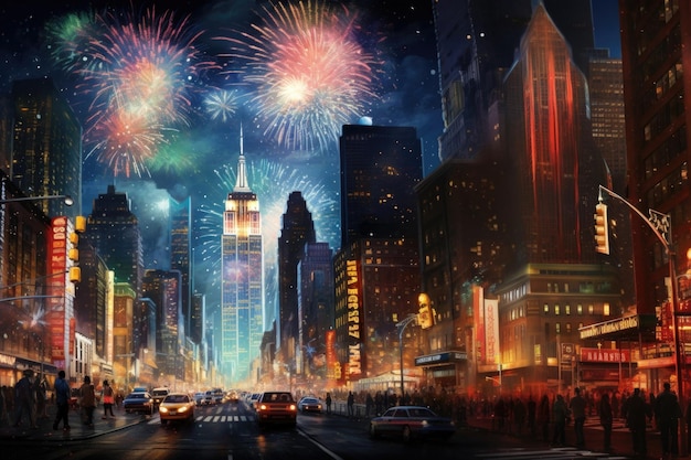 Feuerwerk über New York in der Nacht des Feierns
