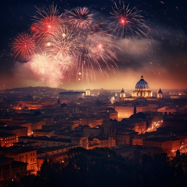 Feuerwerksfeier in Rom, der Hauptstadt Italiens