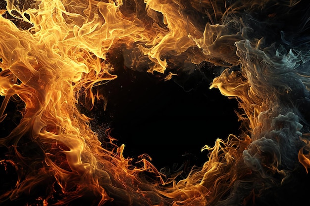 Feurige Flammen auf schwarzem Hintergrund Designelement für Grafiken