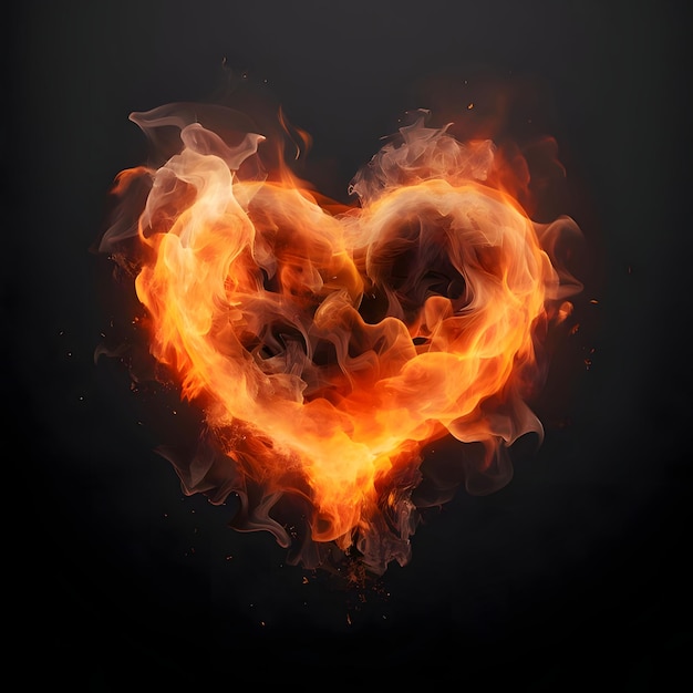 Feuriges Herz mit Flammen auf schwarzem Hintergrund Herz als Symbol für Zuneigung und Liebe