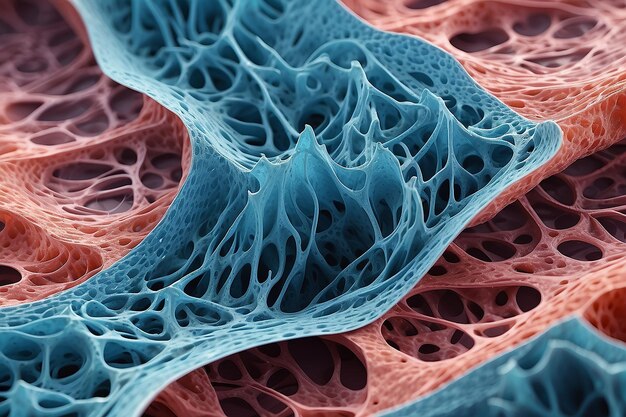 Fibras de tecido em close-up tecido sob um microscópio a estrutura da estrutura de lavagem de tecido limpeza pesquisa espaço de cópia 3D render 3D ilustração