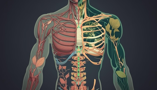 Las fibras musculares anatómicas del cuerpo son visibles Ilustración creativa Ai Generar