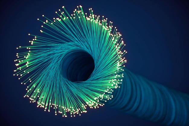 Foto fibras ópticas com luzes nas extremidades