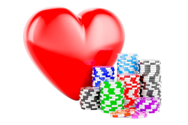 Fichas de casino con representación 3D de corazón rojo