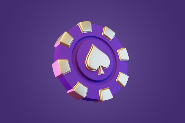 Fichas de casino y símbolos de cartas de ases en un fondo púrpura Poker blackjack baccarat 3D render