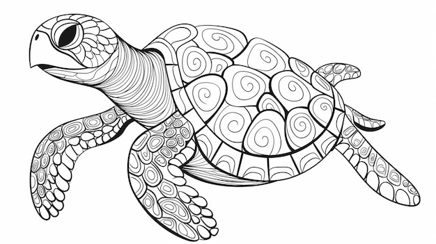 Fichas para colorear para adultos, mandalas, imagen de tortuga marina, arte generado por IA