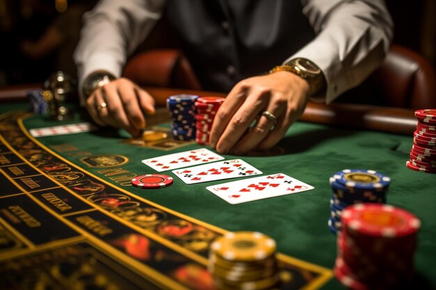 Foto fichas de casino com algumas cartas de jogo