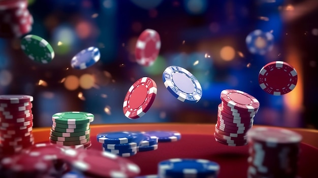 Fichas de casino y poker flotando listas para apostar y divertirse