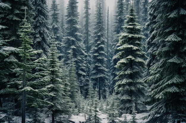 Fichtenwald im Hintergrund mit Winterschneefall