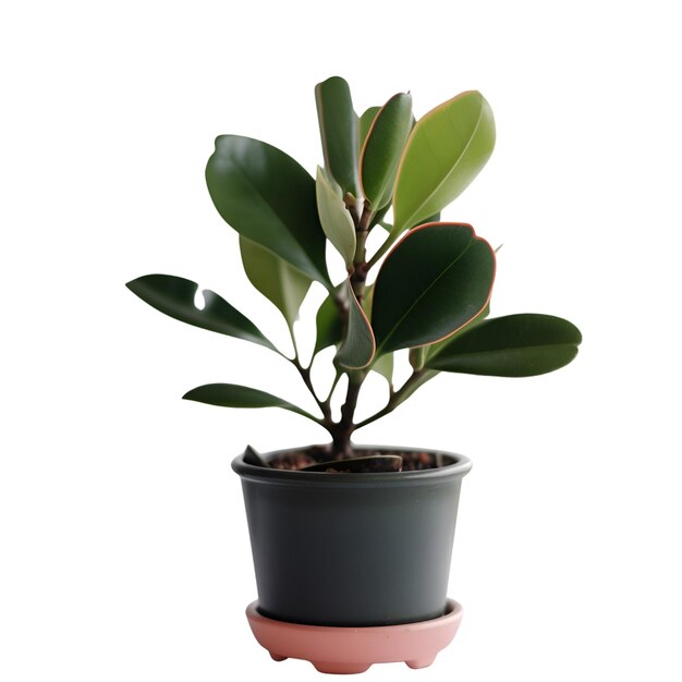 Ficus elastica en una olla aislada sobre un fondo blanco