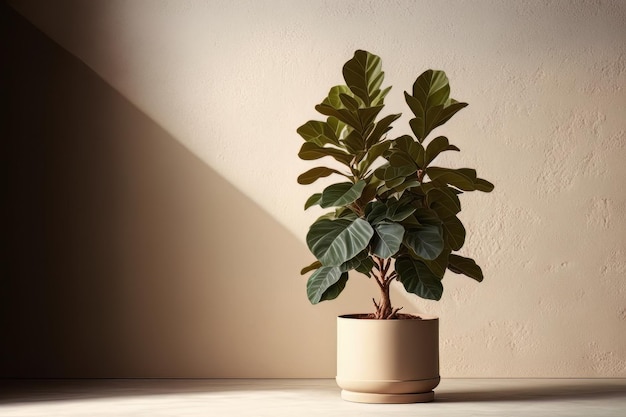 Ficus Lyrata Planta falsa con una pared beige Ilustración AI Generativo