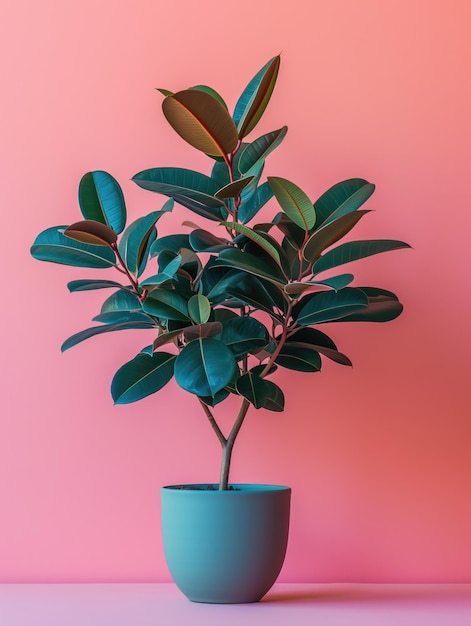 Ficus-Orbifolia-Pflanze im Topf Studio-Fotoshoot auf isolierter, fester Farbe Hintergrund Heimblumenpflanze Profilfotografie Ai-generierte Illustration Botanische App-Bild