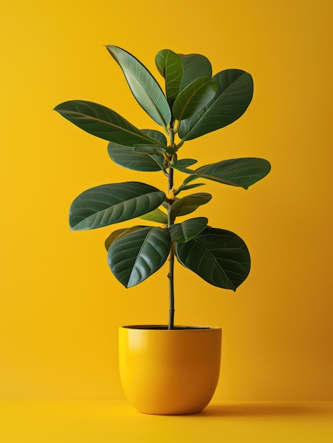 Ficus orbifolia planta em pote Fotografia de estúdio em fundo de cor sólida isolado Fotografia de perfil de planta de flor em casa Ilustração gerada por Ai Imagem de aplicativo botânico