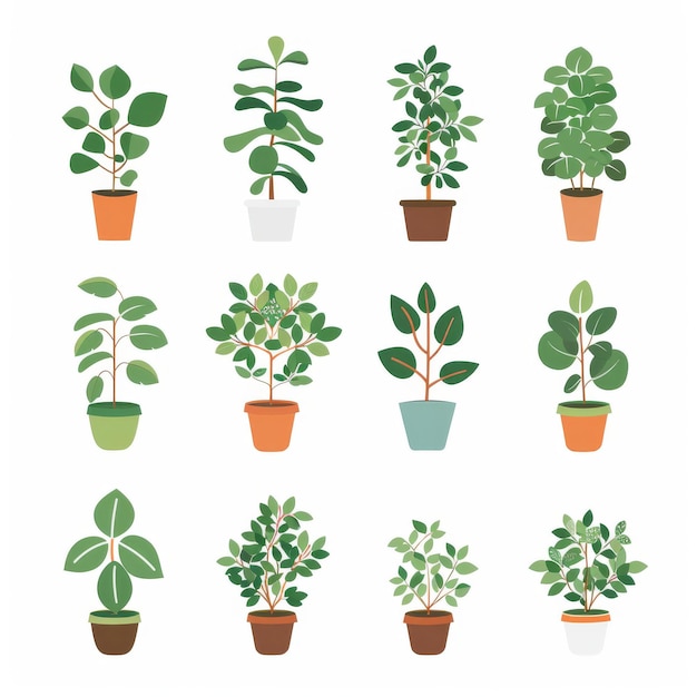 Ficus Pot Plant Icon Set Ficus Plant Flat Design Abstract Ficuses Symbol Simples Pot Flowers Isolado