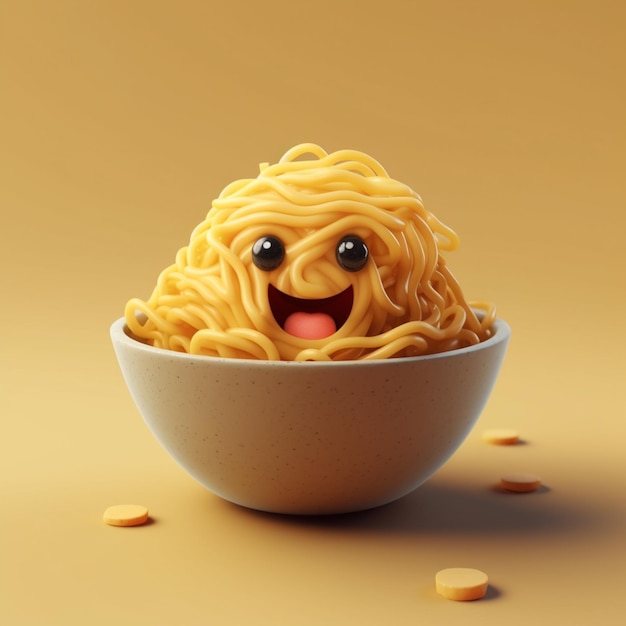 Fideos arafed en un recipiente con una cara sonriente ai generativo