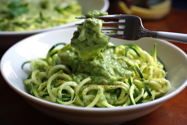 Fideos de calabacín con salsa cremosa de aguacate creados con IA generativa