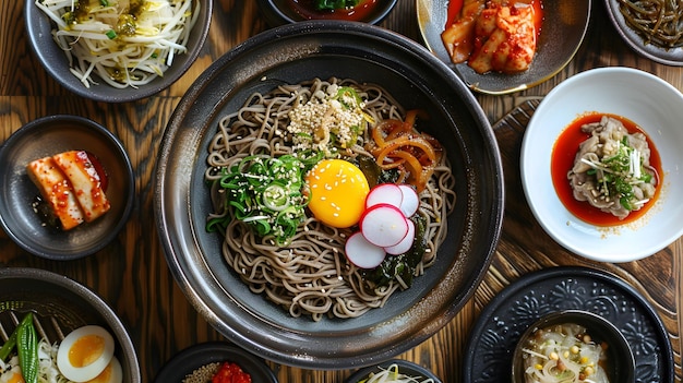 Foto los fideos fríos de trigo sarraceno de naengmyeon