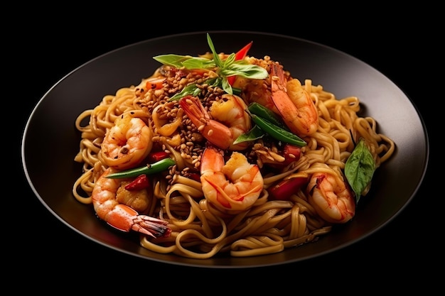 Fideos picantes salteados con marisco pad cha talay top estilo de comida tailandesa