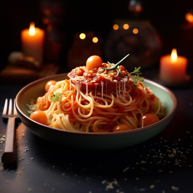 Foto los fideos en el plato