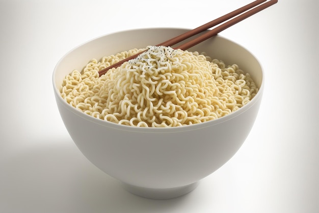 Fideos ramen de Japón sobre un fondo blanco.